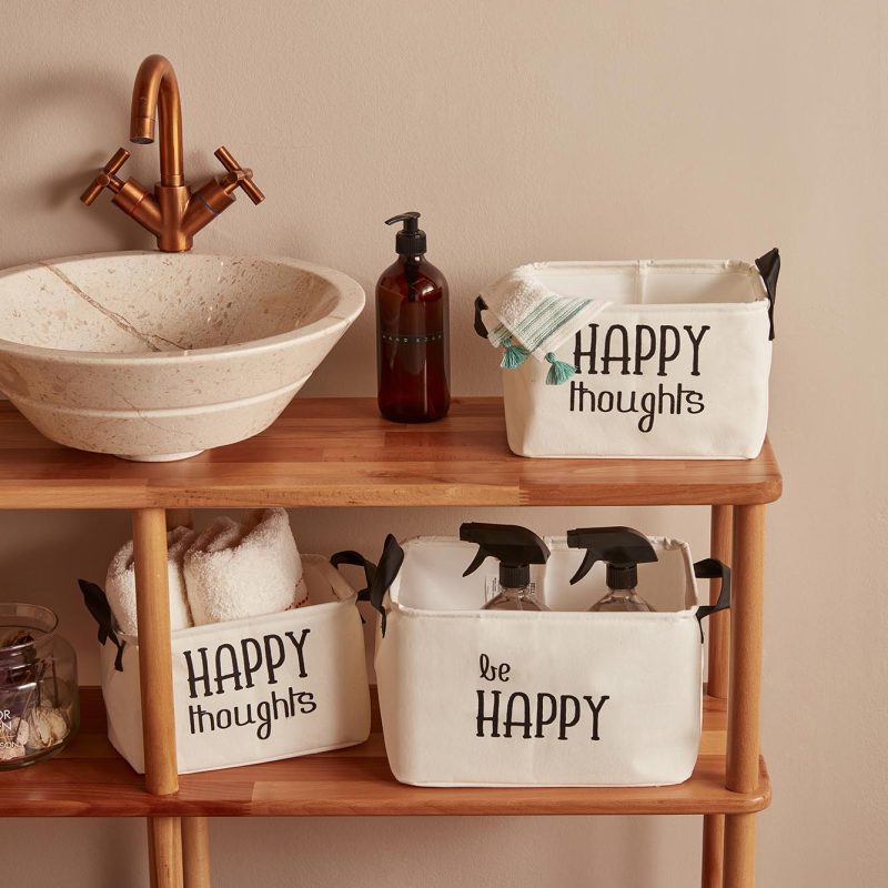 Happy Thoughts Rectangular Basket White (24x17x14 cm) - Image 5