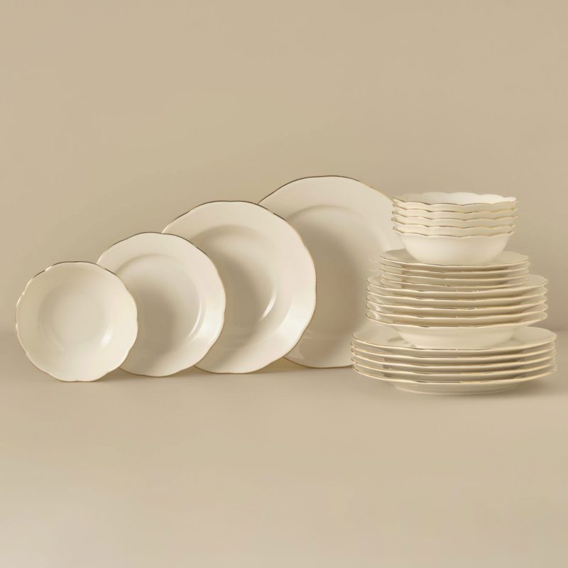 Clover Porcelain 24 Piece Dinner Set for 6 Persons Gold - Image 2
