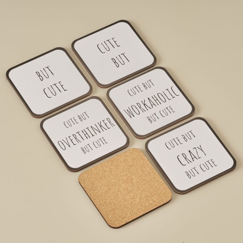 Cute 6-Piece Coasters Black (10x10 cm) - Image 2