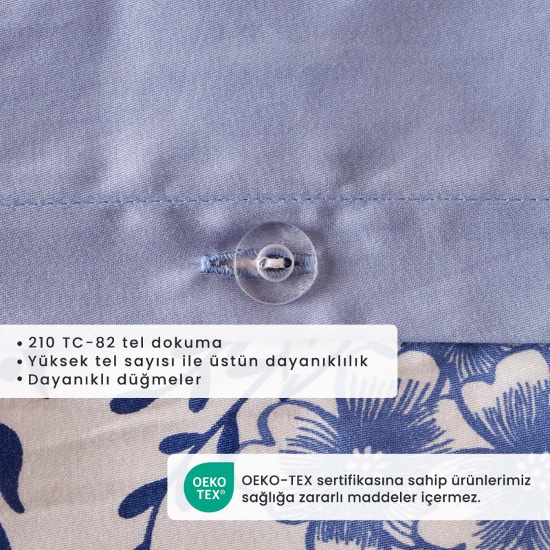 100% Cotton Satin Bleu Blanc Double Duvet Cover Set - Image 3
