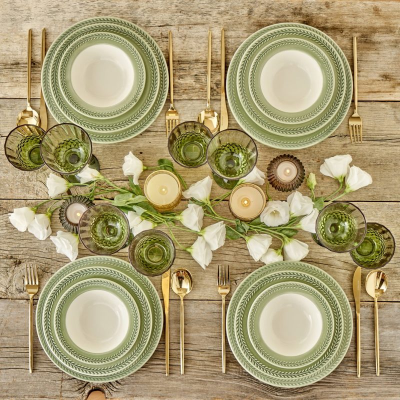 Monica Stoneware 12 Piece Dinner Set for 4 Persons Green - Image 2