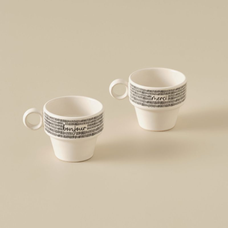 Merci Espresso Ceramic Set of 2 Coffee Cups Black (105 cc) - Image 3