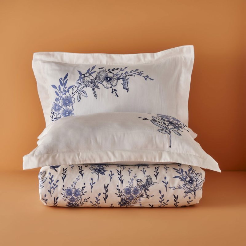100% Cotton Satin Bleu Blanc Double Duvet Cover Set - Image 4