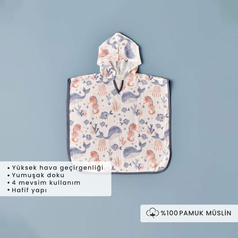 Marine Printed Muslin Poncho - Image 2