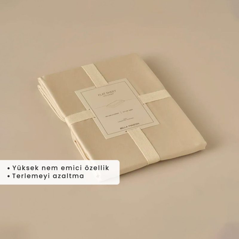 Supreme Basic Single 100% Cotton Satin Flat Sheet Beige (160x240 cm) - Image 3