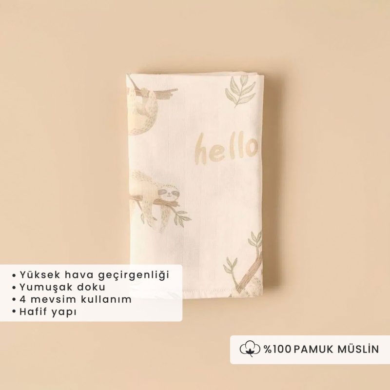 Sloth Muslin Summer Blanket Beige 90x100 cm - Image 2