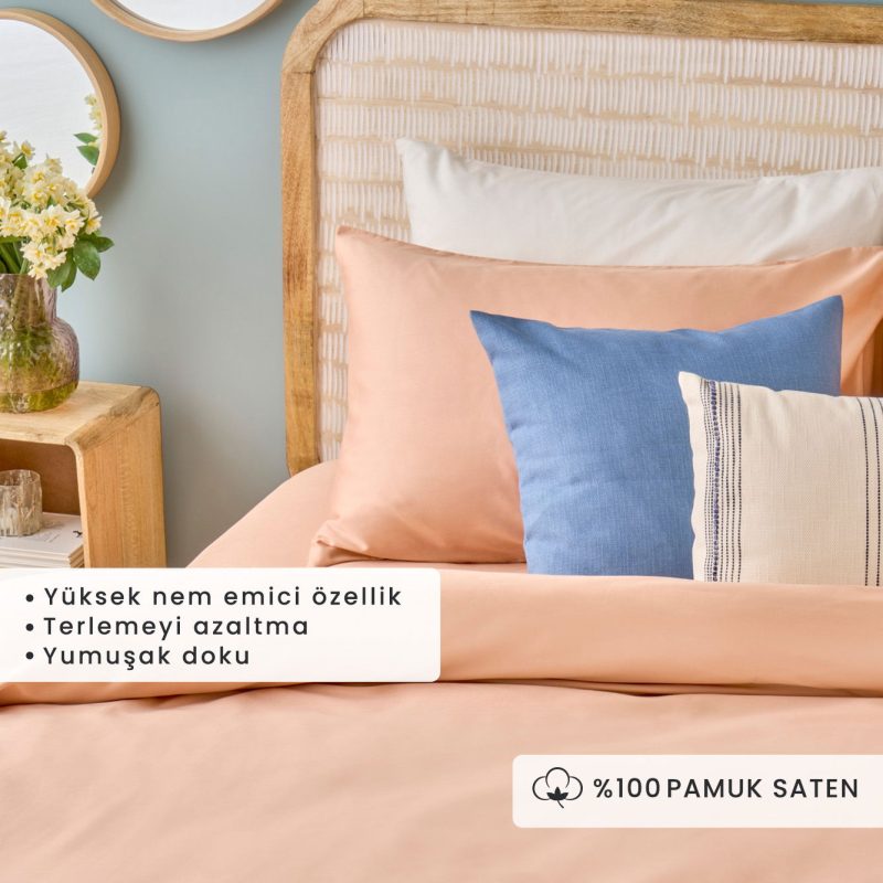 100% Cotton Supreme Satin Double Duvet Cover Set Salmon(200x220 cm) - Image 2
