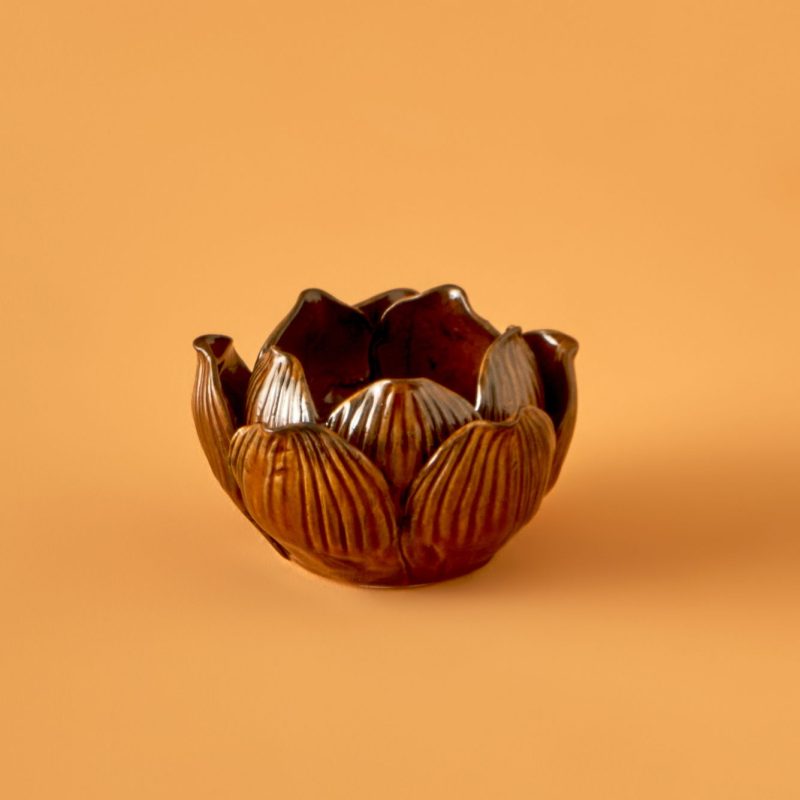 Lotus Candle Holder Brown