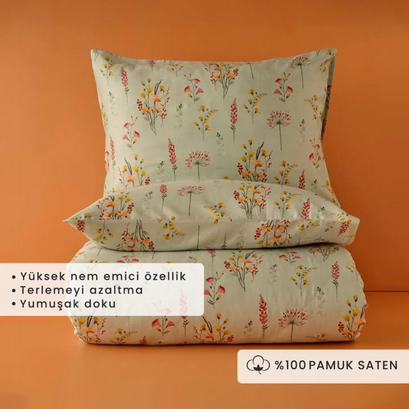 Flores Double Duvet Cover Set Light Green (200x220 cm) - Image 2