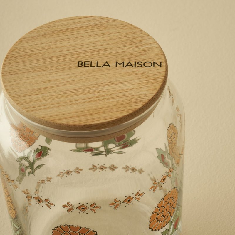 Indian Flower Jar with Bamboo Lids Mustard Yellow 970 cc - Image 2