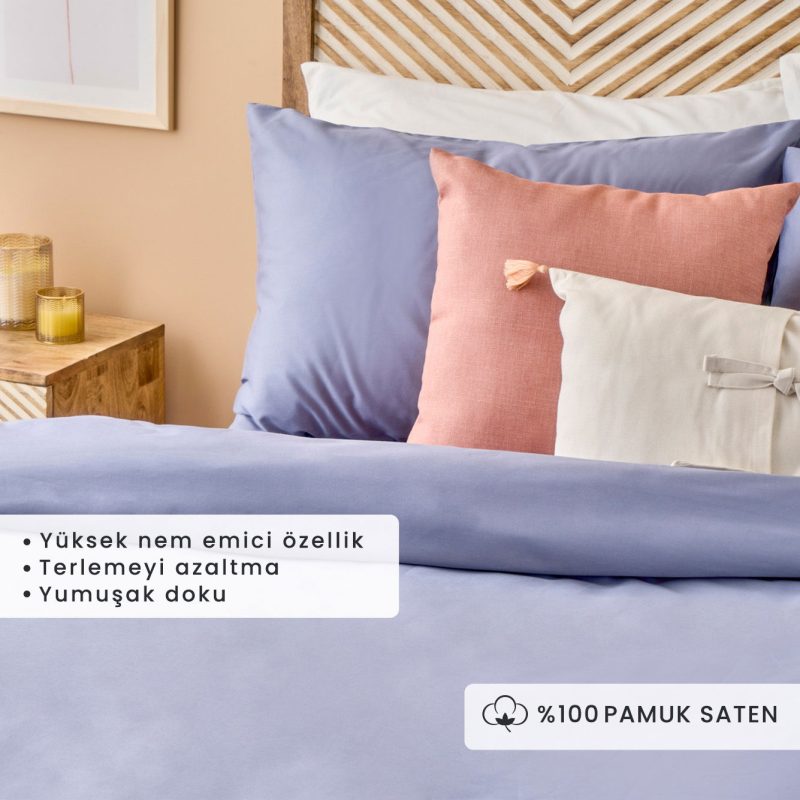 100% Cotton Satin Supreme Double Duvet Cover Set Blue(200x220 cm) - Image 2