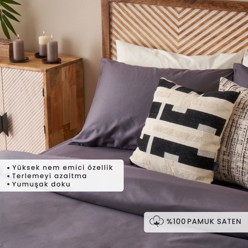 100% Cotton Satin Supreme Double Duvet Cover Set Anthracite (200x220 cm) - Image 2