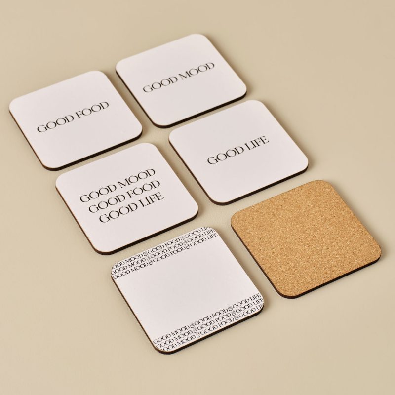Motto Set of 6 Coasters Black (10x10 cm) - Image 2