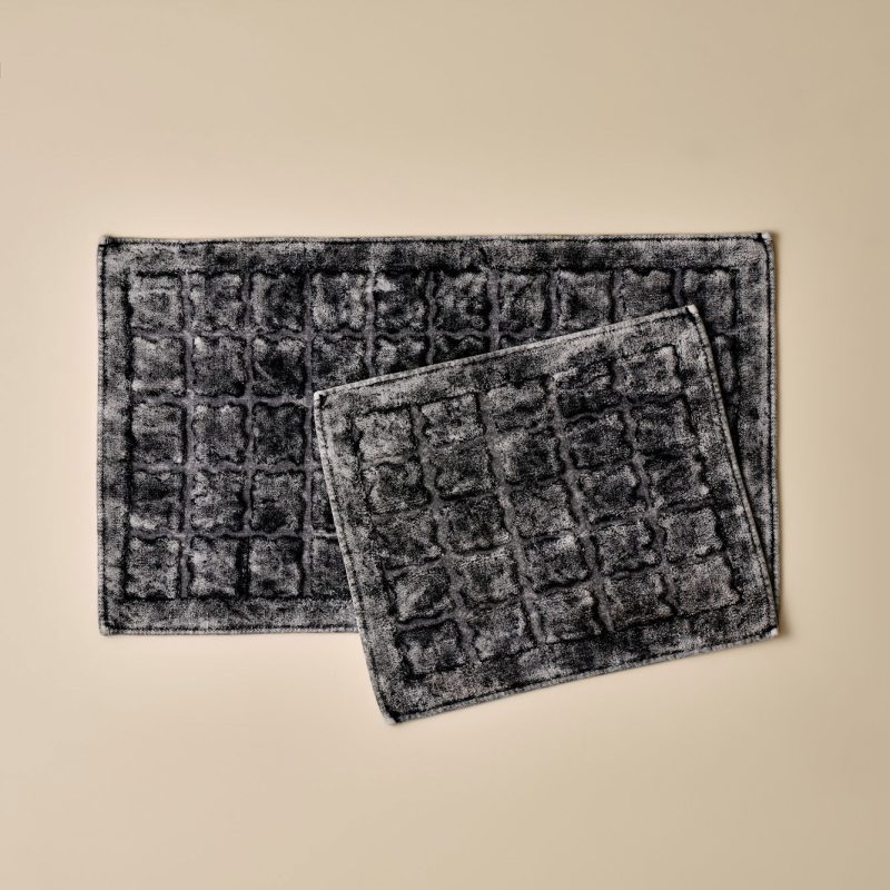 Perla Bath Mat Set Black (60x100 -50x60 cm)