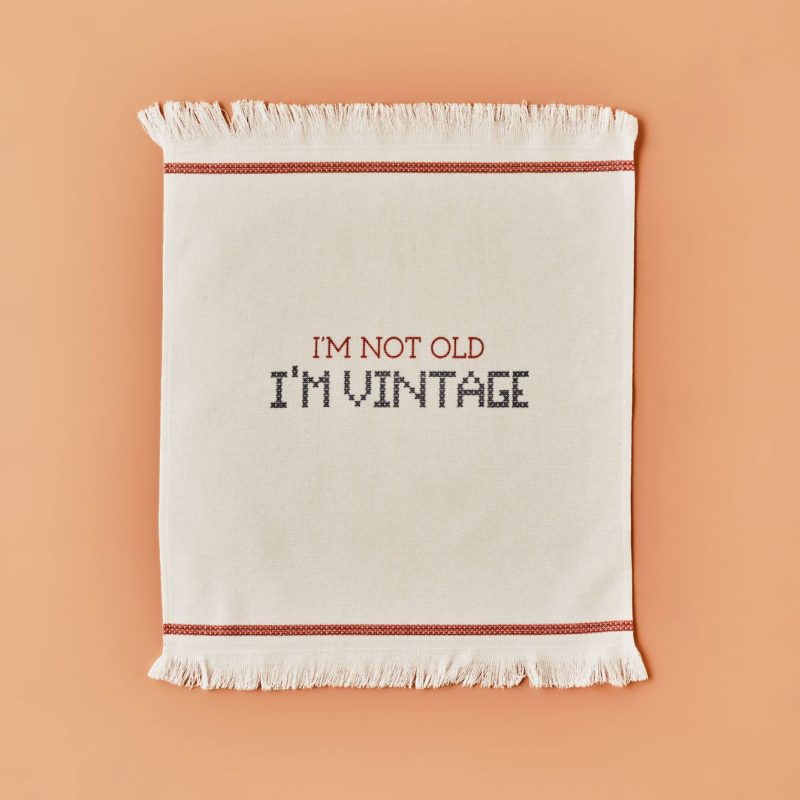 Vintage Drying Towel Pack of 2 White-Burgundy (40x50 cm) - Image 2
