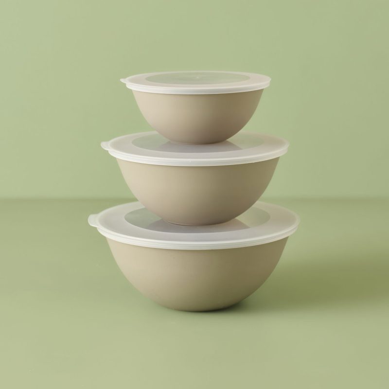 Grego 3-Piece Bowl Set with Lids Beige (25.6X25.6X19.1 cm) - Image 2