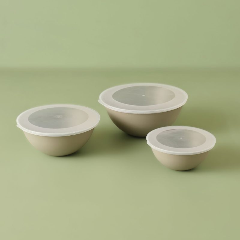 Grego 3-Piece Bowl Set with Lids Beige (25.6X25.6X19.1 cm)