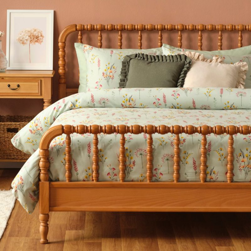 Flores Double Duvet Cover Set Light Green (200x220 cm)
