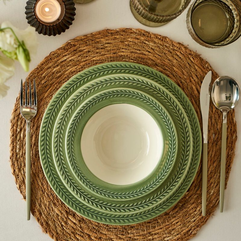 Monica Stoneware 12 Piece Dinner Set for 4 Persons Green - Image 2