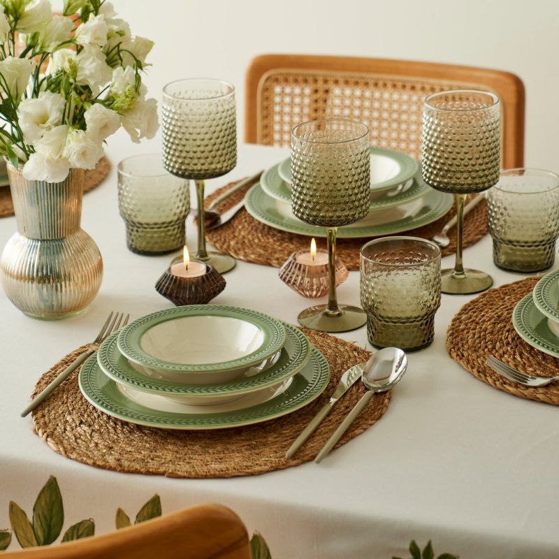 Monica Stoneware 12 Piece Dinner Set for 4 Persons Green - Image 3