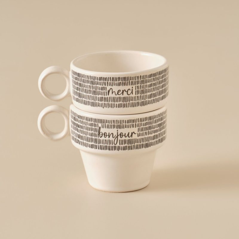 Merci Espresso Ceramic Set of 2 Coffee Cups Black (105 cc)