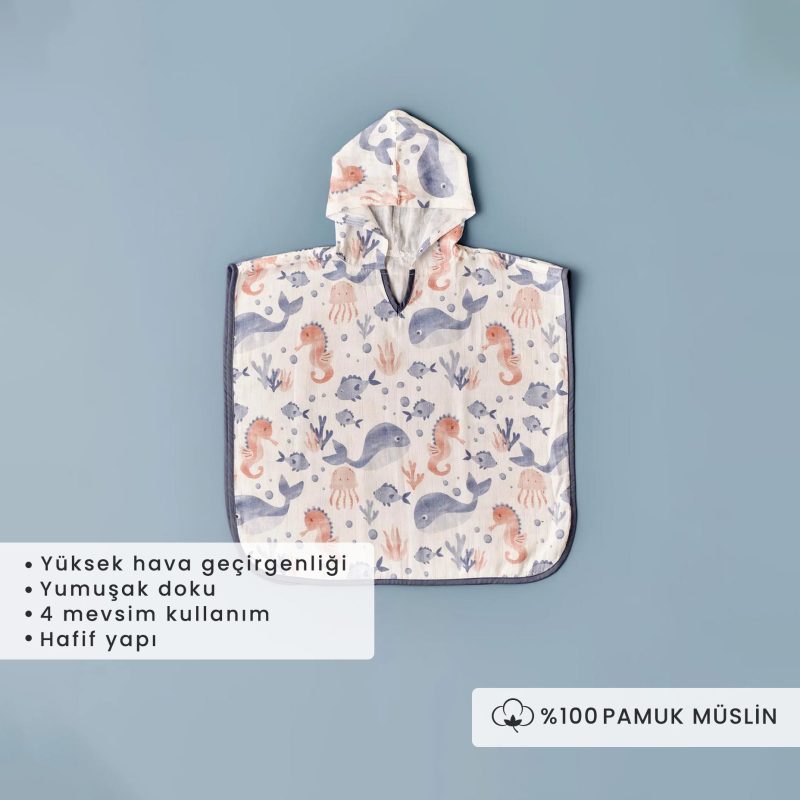 Marine Printed Muslin Poncho - Image 2