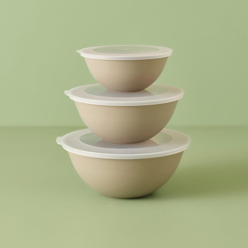 Grego 3-Piece Bowl Set with Lids Beige (25.6X25.6X19.1 cm) - Image 2