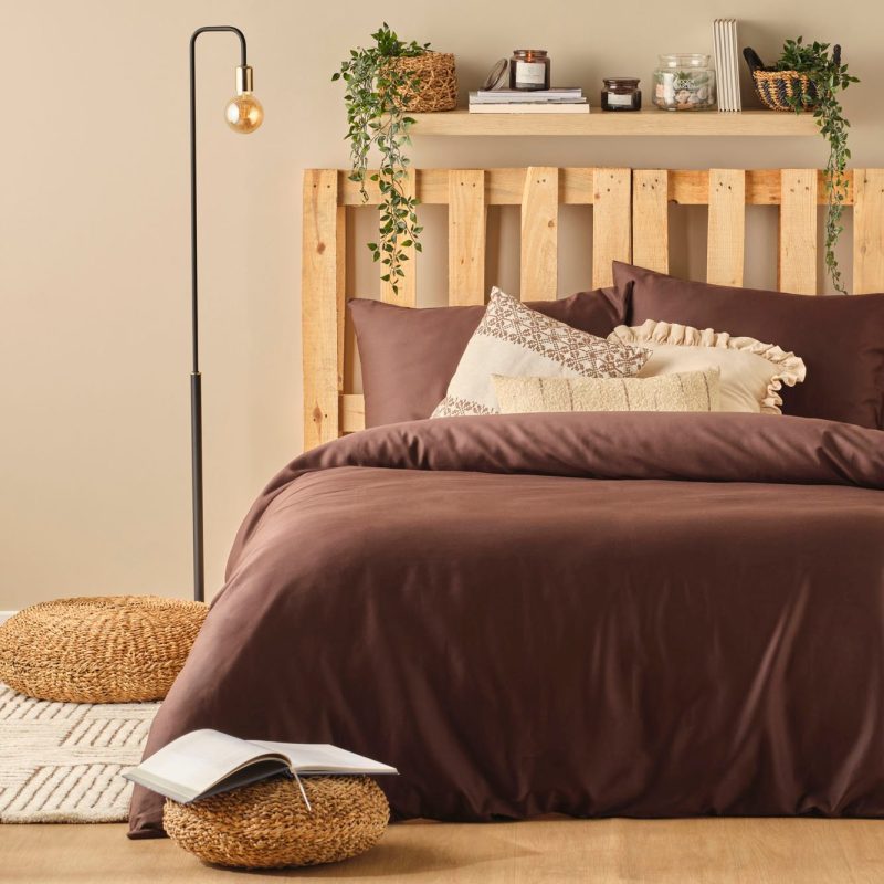 Supreme 100% Cotton Satin King Size Duvet Cover Set Brown (240x220 cm)