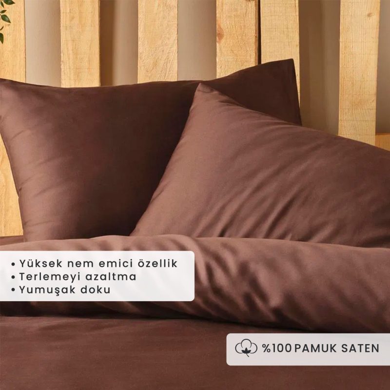 Supreme 100% Cotton Satin King Size Duvet Cover Set Brown (240x220 cm) - Image 2