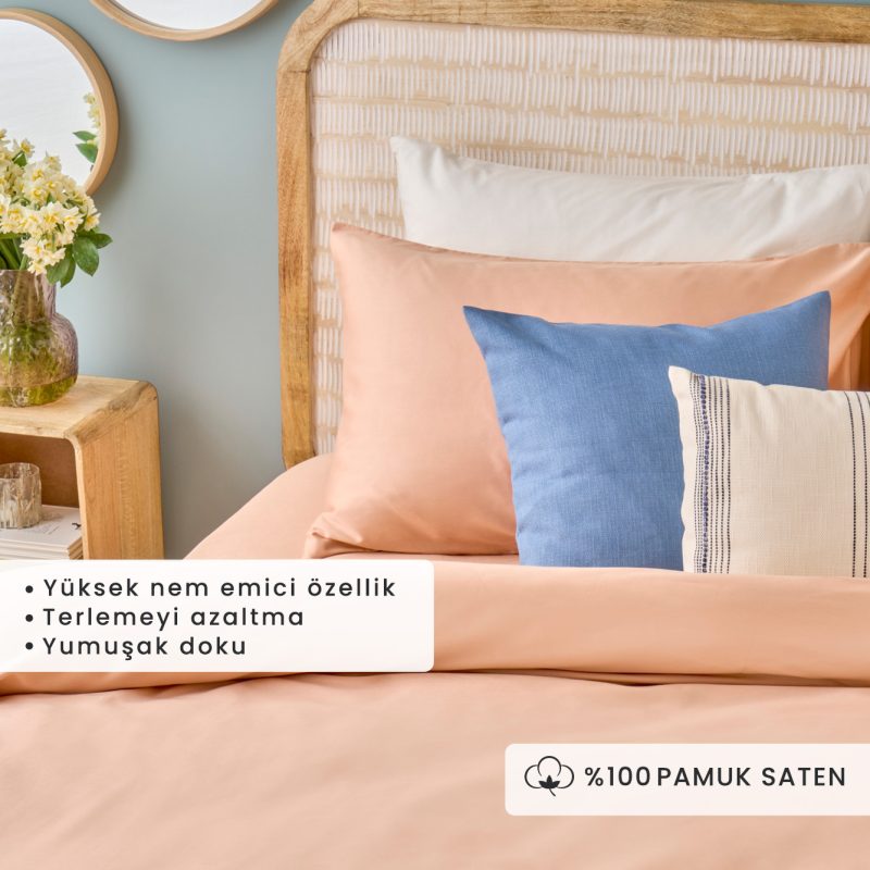 100% Cotton Supreme Satin Double Duvet Cover Set Salmon(200x220 cm) - Image 2